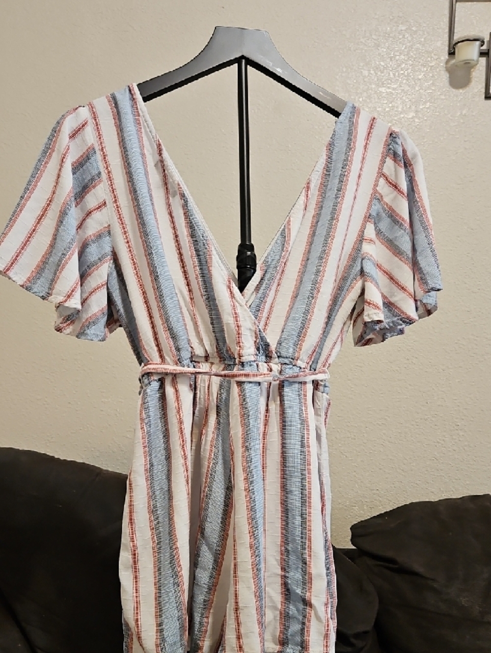 Trixxi Blue, Cream & Rust Striped Wrap Romper - Picture 4 of 6